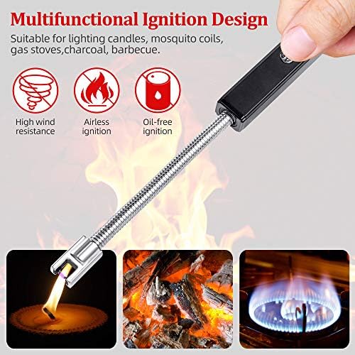 PENDEI Candle Lighter, Rechargeable Electric Arc Lighter with LED Battery Display Long Lighter 360° Flexible Windproof Flameless Lighter for BBQ Candles Fireworks Gas Stoves Kitchen Camping