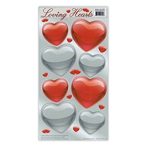 Crazy Sticker Guy Magnet Variety Pack (8 Magnets) - Red and Silver Hearts (Valentine's Day) - Refrigerators, Cars, Mailboxes, Decoration - 2.25" to 3" Wide (Each Heart)
