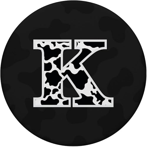 Miniatura 3 de Impresión de vaca en blanco y negro letra inicial K PopSockets PopGrip agarre intercambiable para teléfonos y tabletas