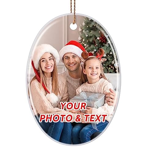 Personalized Christmas Ornaments 2024 Double-Sided Custom Photo Picture Text Ornament Customized Ceramic Xmas Tree Decorations for Kids Couples Family Friend Dogs, Oval Cover