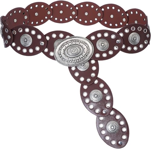 Oval Disc Belt for Women Wide Leather Concho Belts Boho Western Disc Link