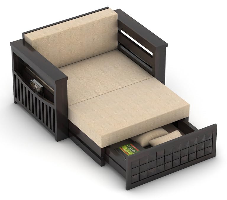 Image of Solid Sheesham Wood Sofa Cum Bed 2 Seater | Wooden Foldable Double Bed for Living Room with Headboard & Storage | Bed Cum Sofa with Mattress for Home | Diamond Design (Walnut Finish)