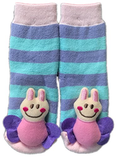 KIDDI-MEDIA Babysocken mit Rassel / ABS - Socken / Rasselsöckchen mit 3D Motiv / 12-24 Monate (Rosa/Flieder/Blau - SCHMETTERLING) Cover