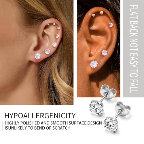7 Pairs Stud Earrings Set, Hypoallergenic surgical steel Cubic Zirconia Earrings CZ Earrings 2-8mm2