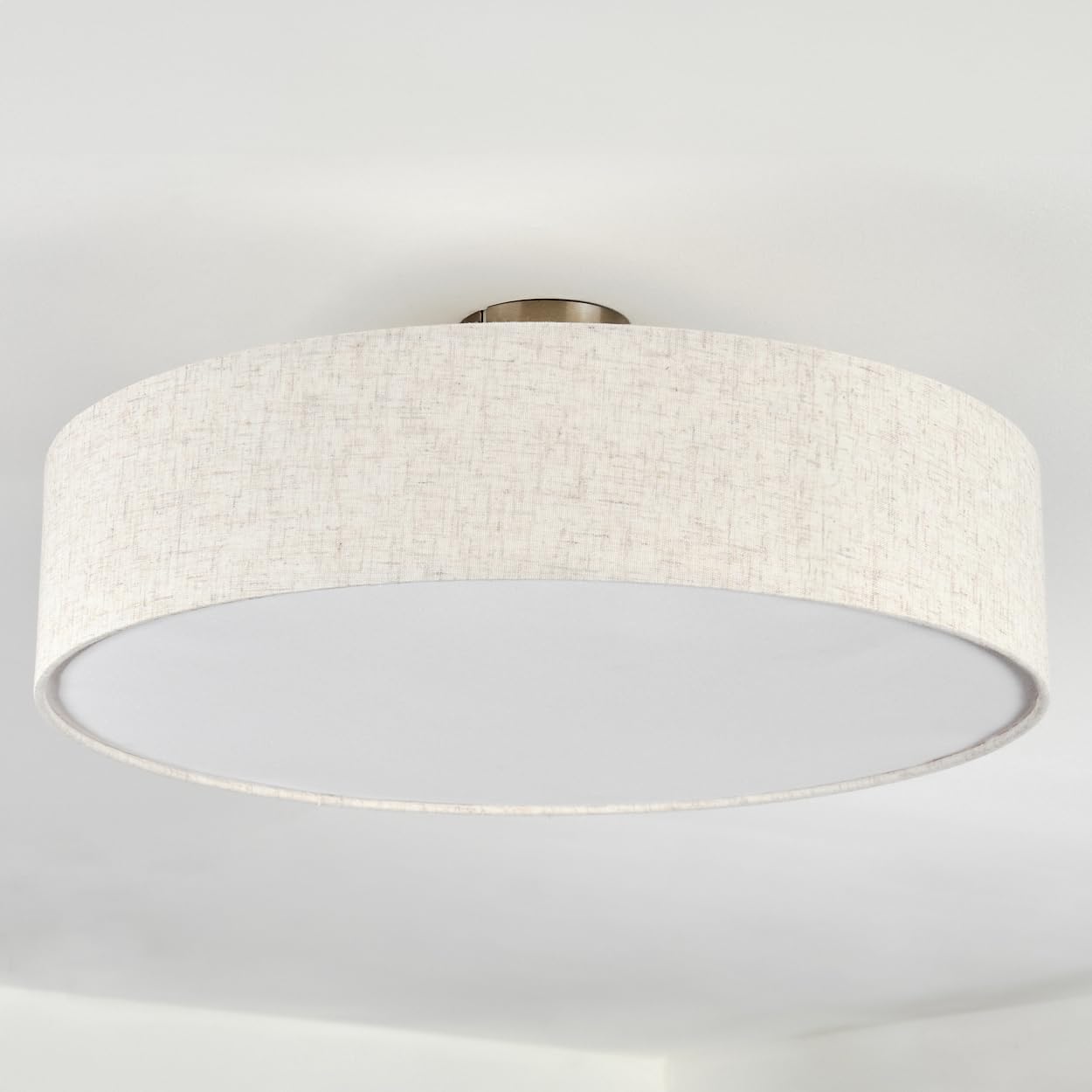 HOFSTEIN Deckenleuchte Foggia, Deckenlampe aus Metall/Kunstleinen/Kunststoff in Nickel-matt/Natur/Beige/Weiß, moderne Leuchte (Ø 50cm), E27, Esszimmer, Wohnzimmer, Schlafzimmer, Küche, Flur