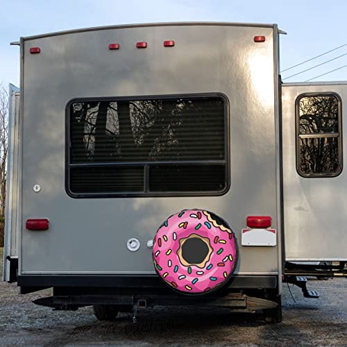 Image of Pink Cartoon Donut Spare Tire Cover Dust-Proof Wheel Tire Cover Fit Trailer, RV, SUV and Many Vehicle 16 Inch
