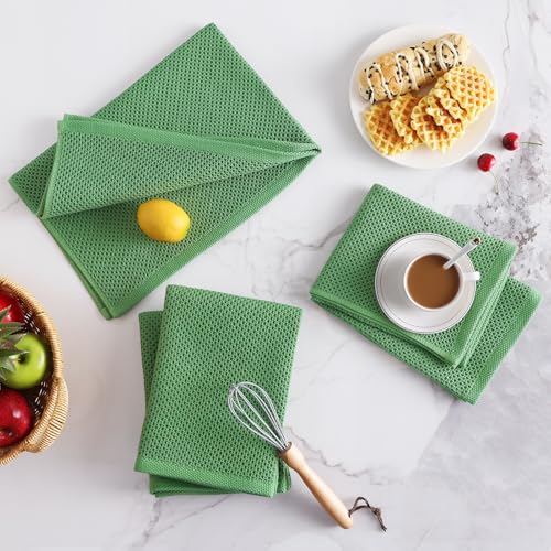 Image of Homaxy 100% Cotton Oversized Waffle Weave Kitchen Dish Towels, Ultra Soft Absorbent Quick Drying Cleaning Towel, 20x28 Inches, 8-Pack, Grass Green