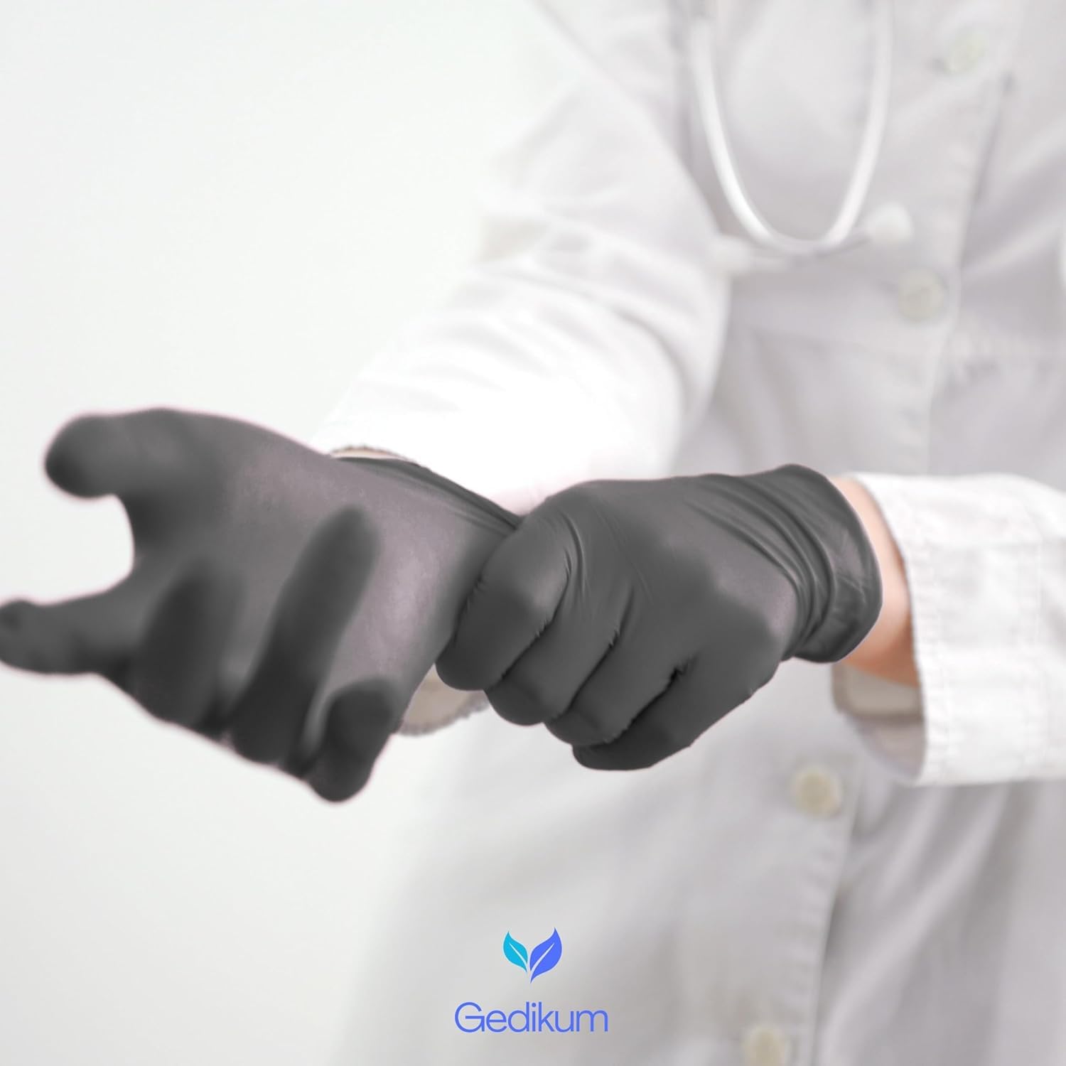 Gedikum 1000 (10 x 100 piezas) Guantes de nitrilo, sin polvo, sin látex, hipoalergénicos, guantes de alimentos, guantes médicos desechables, guantes de goma S, M, L, XL (azul/negro) (negro, L)