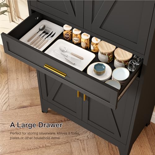 Image of LCAOPC 71 inch Tall Pantry Storage Cabinet with Drawer and Adjustable Shelves, Freestanding Tall Kitchen Cupboard Storage Cabinet for Kitchen,Dining Room, Living Room, Black