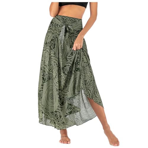 HAGOT Lang Gedruckter Rock, Damen Chiffon Bohemien Maxirock, Riemen Kleid Urlaub, Sommerrock Strandkleider