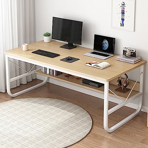 RiouPsithuric Escritorio de computadora Moderno con estantería, Mesa ejecutiva, estación de Estudio Sencilla para Oficina en casa, Acabado Roble, 120 x 60 x 73 cm, Elegante Escritorio para PC co