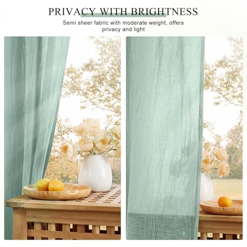 Rideaux transparents en coton vert menthe style rustique chic - 7