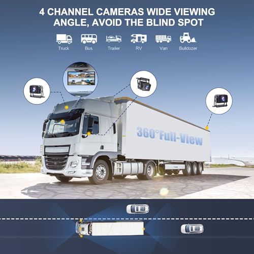 Image of PARKVISION 10.36 inch 4-Channel 1080p Dash Cam for Semi Truck | Carplay & Android Auto,24H Parking Monitoring,Night Vision,Wired Backup Camera,360view,for Ruck /Trailer /Rv
