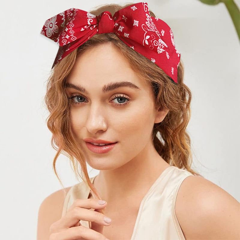 Red Paisley Bow Headband with Elastic Band for Women and Girls - Halloween Hair Accessory - Image 4