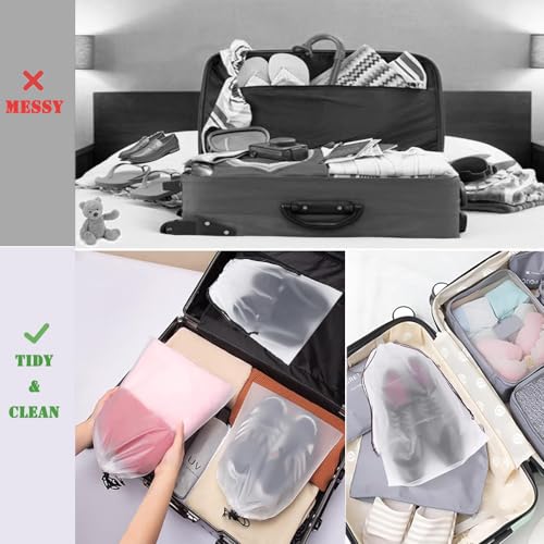 YMCCOOL 12pcs Transparent Shoe Bags for Travel 11.8in X 15.7in Protable Clear shoe bags for storage with rope,large drawstring bags for travel Men and Women