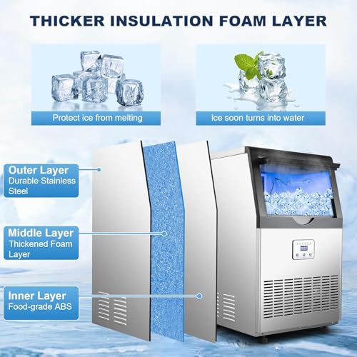 Image of 90LBS /24H Commercial Ice Maker Machine, Undercounter or Freestanding Stainless Steel Ice Machine with 25LBS Storage, 32 Cubes /Cycle, Self-Cleaning & Quiet Operation for Home, Bar, Restaurant