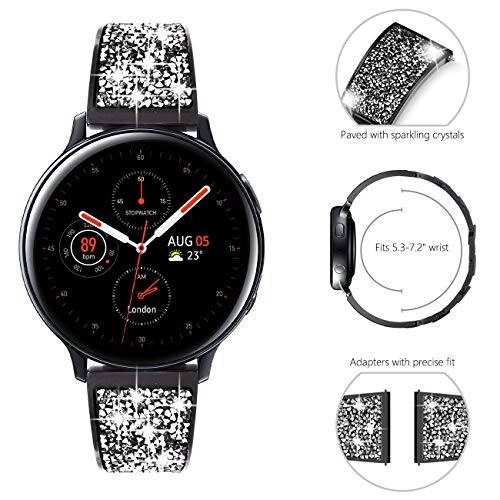 Image of NewWays Galaxy Watch 5 Band 40mm 44mm Galaxy Watch 4 40mm 44mm 42mm 46mm, 20mm Stunning Crystal Bracelet with Quick Release Pin for Galaxy Active 2, Galaxy Watch Smartwatch 42mm, Crystal Black