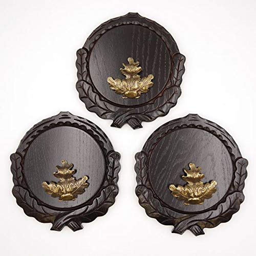 GTK - Juego de 3 placas de cuña talladas oscuras AF 16 cm con 3 hojas de roble, portada grande, tabla cuña, tabla de especias, placa de trofeos