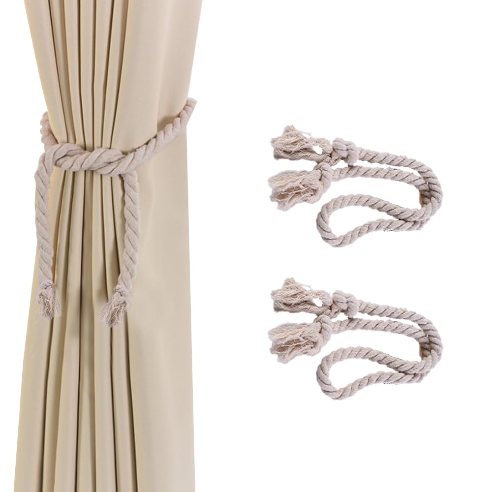 Bieiyhe 2 Pièces Attache Rideau Gris,Embrasse Corde,Embrasses à Rideaux pour Voilage,Pinces à Rideaux Corde de Coton,Boucle à Tricot Rideau,Embrasse Rideau Boheme pour DéCoration de Maison