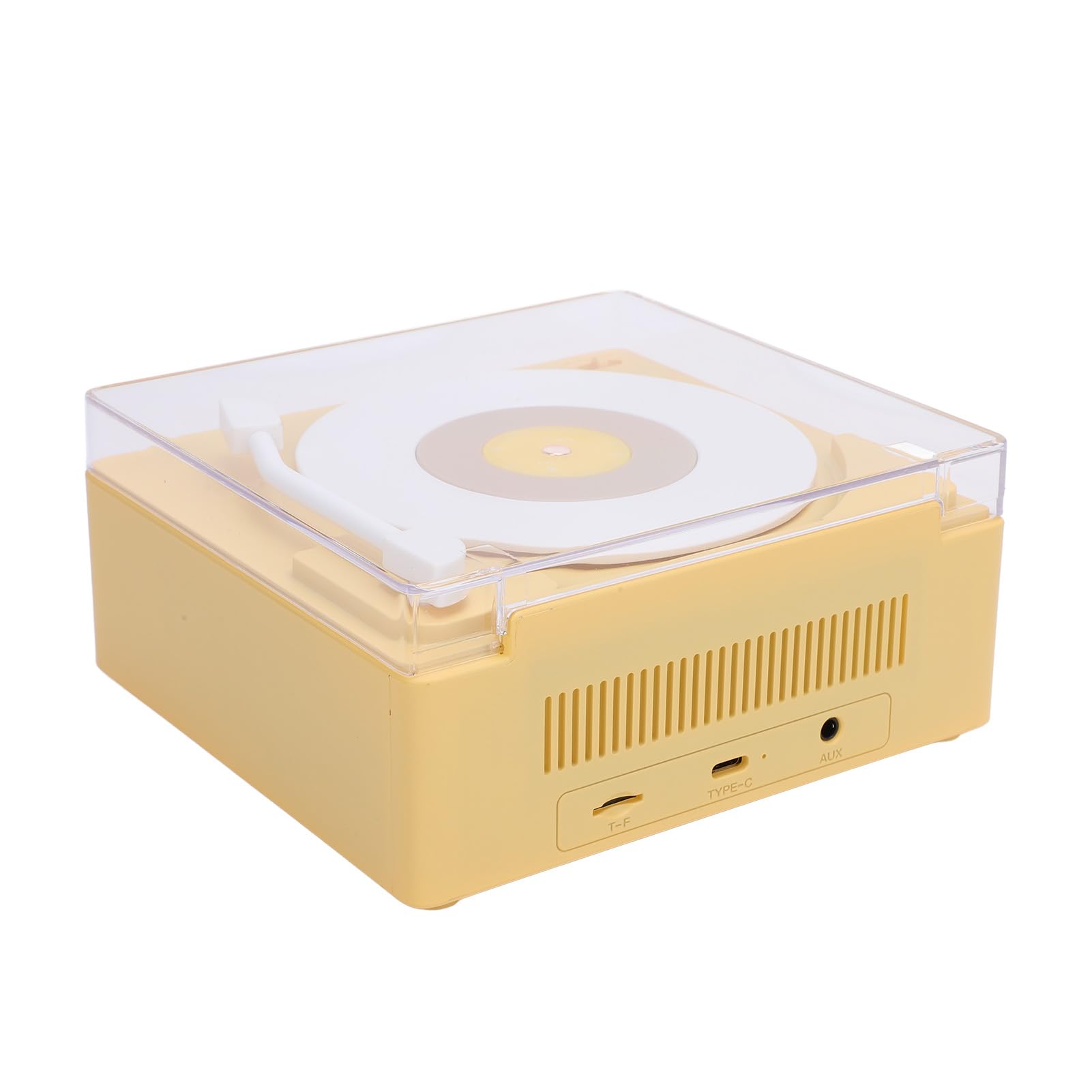 SIXRUN Altavoz Bluetooth con Tocadiscos, Altavoz Inalámbrico ABS con Reloj Despertador, Batería Integrada de 1200 MAh, Compacto de 15,5 X 6 X 13 Cm para el Hogar, Dormitorio, Escritorio, Oficina