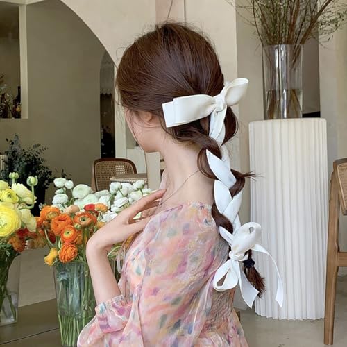 4PCS-Silky-Satin-Extra-Long-Hair-Bow-Clips-for-Women-Girls-White-Black-Red-Pink-Long-Bows-for-Hair-Tassel-Hair-Ribbon-Bow-Hair-Clip-with-20-Long-Tails-Handmade-Long-Bow-Hair-Accessories-for-Women