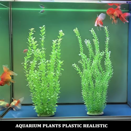 Image of 2 Pcs 24 Inch Tall Aquarium Plants, Adjustable Plastic Fish Tank Decor with Detachable Leaves, Artificial Background Greenery for 20-55 Gallon Tanks(Light Green(Style A))