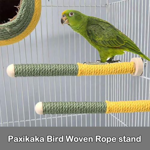 Image of 2pc Bird Perch Woven Rope Wooden Stand, Colored Solid Hemp Rope Bird Perches for Cage(9.85IN)