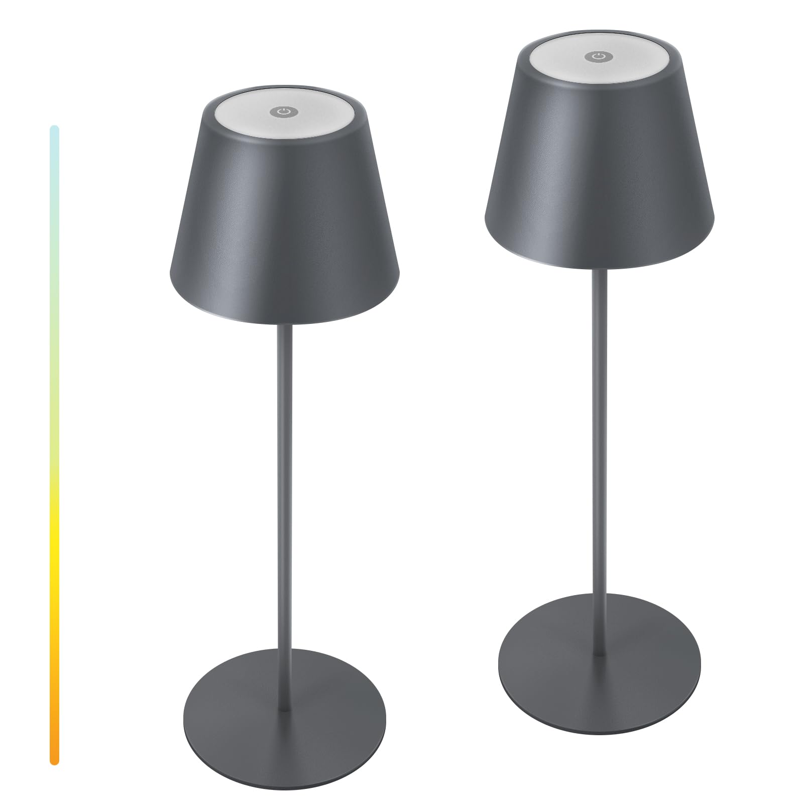 uuffoo 2X Dimmbare Tischlampe Kabellos Aus Metall LED Akku Tischlampe IP54 wasserdicht Tragbare Akkubetrieben Tischlampe für Schlafzimmer, Lesen, Arbeit, Bar, Restaurant.(Grau)