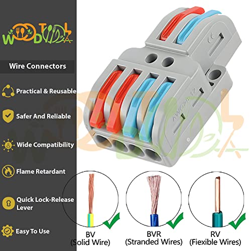 Image of Wire Connectors - Lever Nuts Wire Connectors - Pushin Compact Splice Electrical Connectors - 2 to 4 Inline Quick Connector (4pcs, 2 to 4 Inline, Multi)