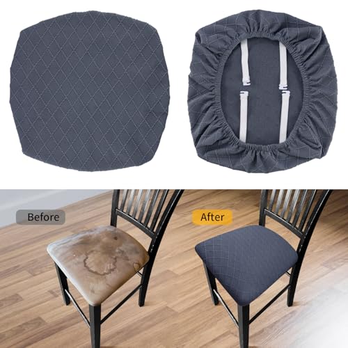 Image of YISUN 6 Pack Seat Covers for Dining Room Stretch Chair Seat Cover, Universal Removable Washable Spandex Chair Cover, Chair Seat Cushion Protector Slipcovers (6, Grey)