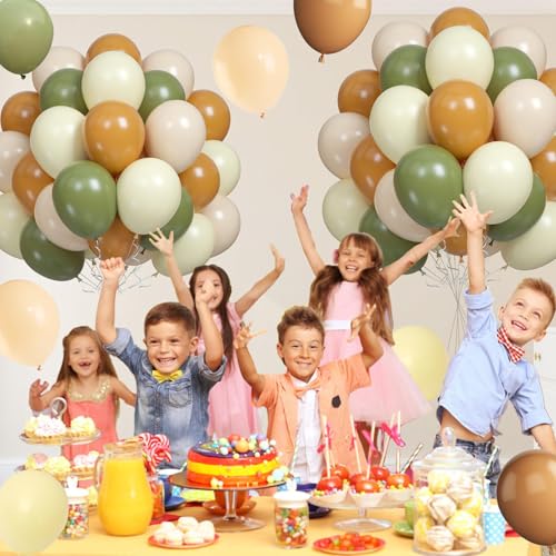 Image of Green and Brown Balloons, 60PCS Sage Green Light Yellow Nude Balloons
