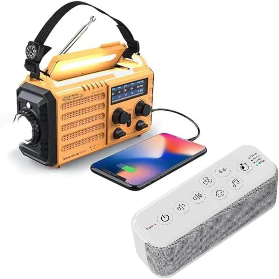 Raynic Weather Radio, 5000mAh/18500mWh NOAA Weather Radio, Solar Hand Crank Emergency Radio. Raynic White Noise Machine, 42 Soothing Sounds Noise Machine, Rechargeable Battery Sound Machine