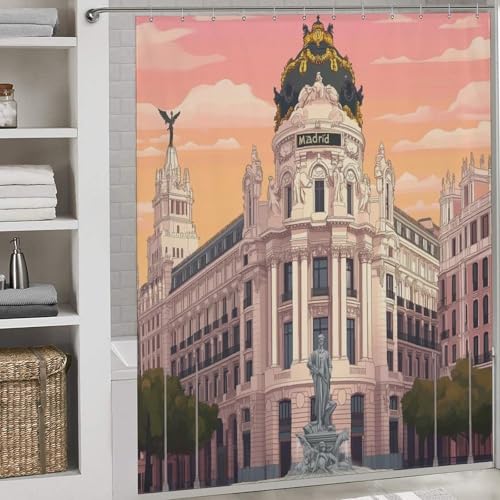 POLIUAWS The Beauty of Madrid Rideau De Douche Lavable Et Élégant pour Salle De Bain, Baignoire Et Cabine De Douche 69.69x70.87Inch（177x180cm）