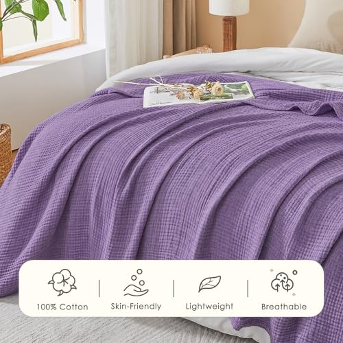 Image of EMME Cotton Muslin Large Throw Blanket Couch Breathable Gauze Soft Lightweight Bed Blankets Adults (Heather Purple, 50 inchx70 inch)