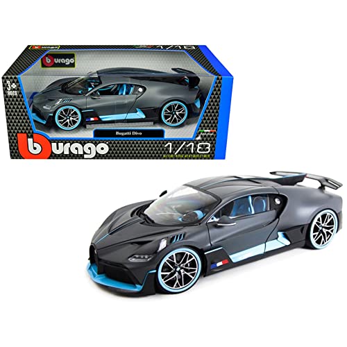 Bburago Bugatti Divo Matt Gray with Blue Accents 1/18 Diecast Model Car 11045