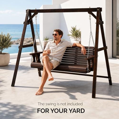 Image of VINGLI 6.9FT Wooden Porch Swing Frame for 5FT Swing, Rustic