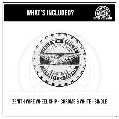 Image of Zenith Chrome & White Metal Wheel Chip Emblem (Single) | Triple Chrome Plated Solid Metal Wheel Chip Emblem, 2.25 inch | for Lowriders with Cut or Recessed Knock Off Spinner Caps
