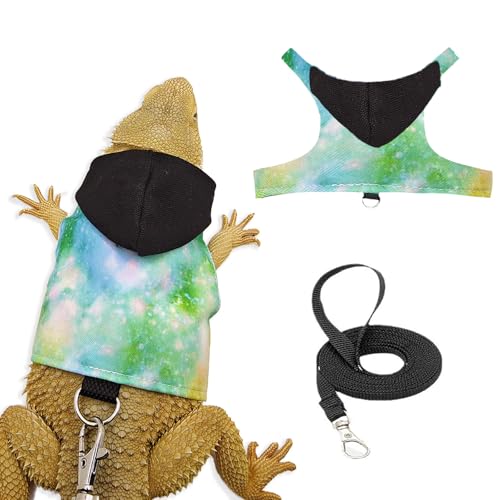 Image of Bearded Dragon Lizard Hoodie Leash Suit Reptile pet Outdoor Chest Harness Chameleon Squirrel Leash Hooded Clothes Suitable for Bearded Dragon Lizard Reptiles(Black hat)