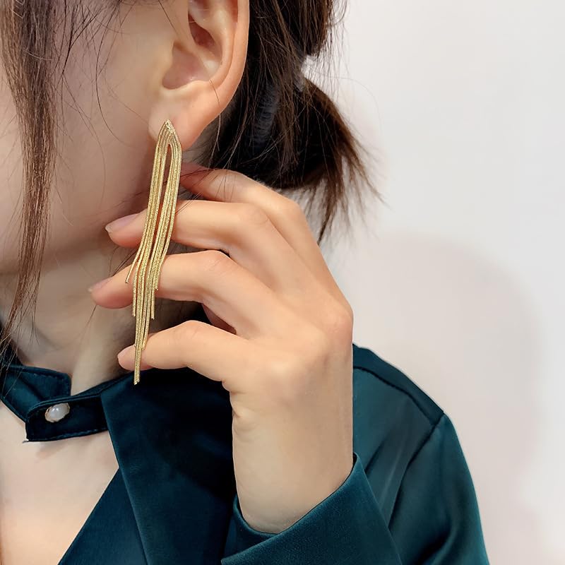Long Tassel Dangle Drop Earrings for Woman Silver/Gold Punk Sleek Metal Chain Earrings Wedding Bridesmaid Jewelry2