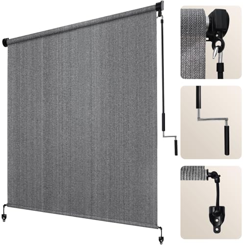 Image of Artpuch Patio Shades Roll Up Outdoor Roller Shade (6'Wx6'H), Cordless Exterior Roller Blinds Cloth for Porch Pergola Gazebo, Gray