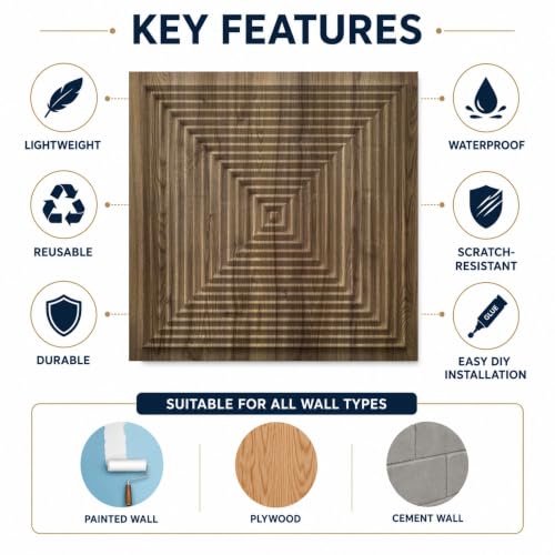 Image of Kayra Decor 3D PVC Wall Panels for Bedroom & Living Room | Pryamid Design |Oak Wood Color | 19.7 x 19.7 Inch | Pack of 40 | 107.6 Sq Ft