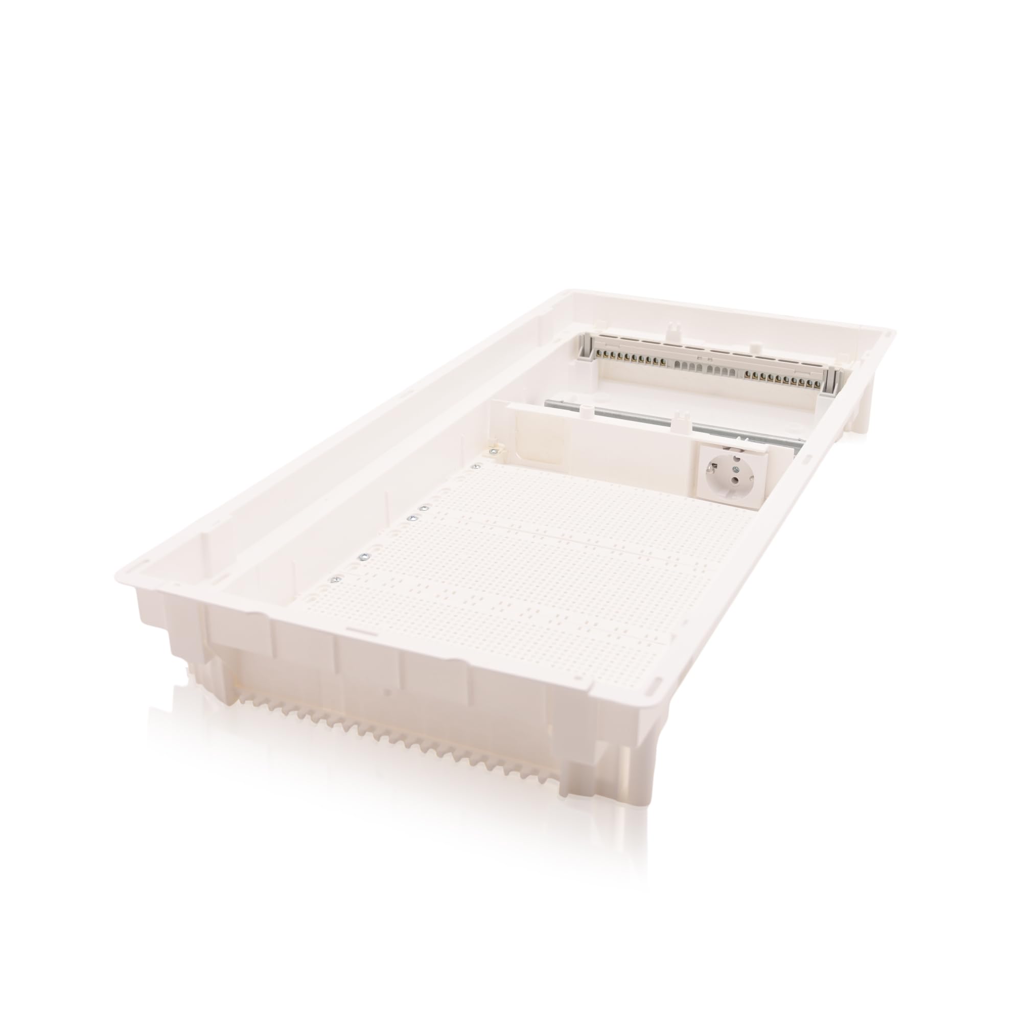 Intratec boîtier multimédia et tableau de distribution combiné encastré, IP30, 717 x 346 x 92 mm, 1 rangée, 12+2 modules, porte en acier blanc RAL 9003, répartiteur de communication