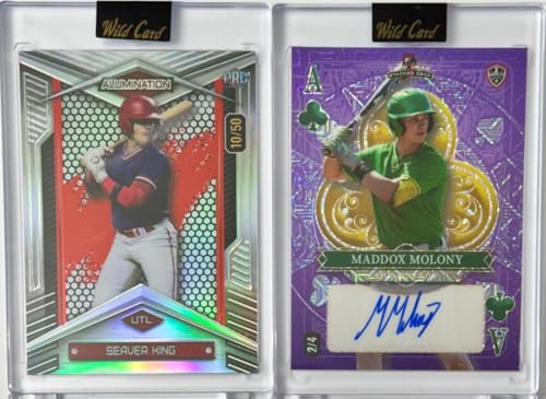 Seaver King 10/50 & Maddox Molony Auto 2/4 Wild Card Serial Numbered Prospect Baseball Card Lot – 2 Card Bundle