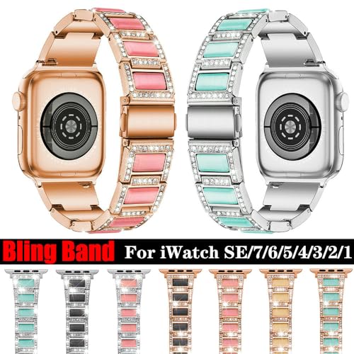 Coque bleu pailleté pour iWatch 49mm et bracelet métal argent anti-choc montre
