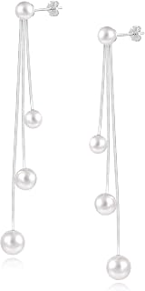 ALEXCRAFT Pearl Earrings Ladies, Earrings Beads Dangle Gold Silver Hypoallergenic Long Beads Dangle Earrings Dangle Beads Long Dangle Earrings Women Girls