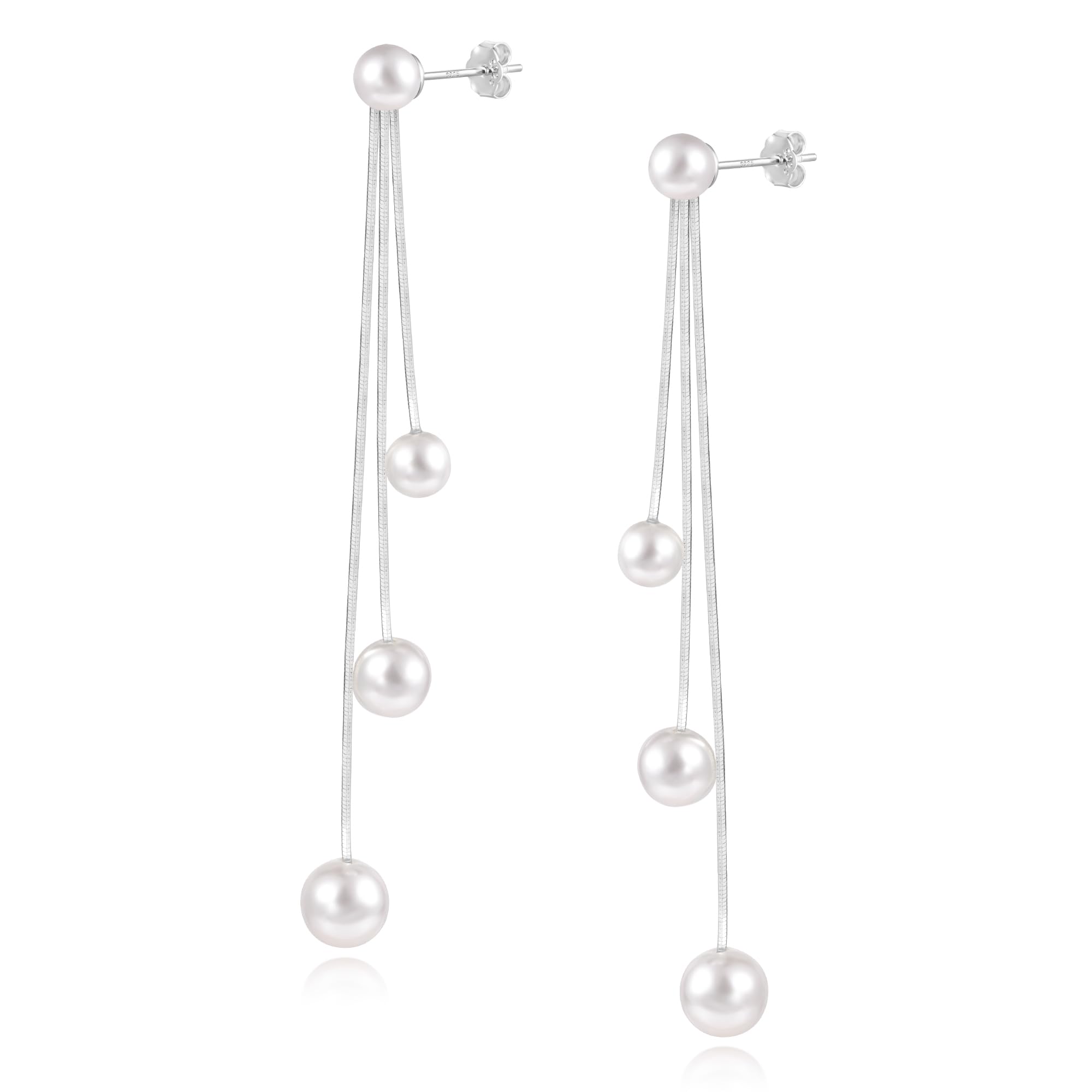 ALEXCARFT Pendientes Perla Largos Plateado Borla