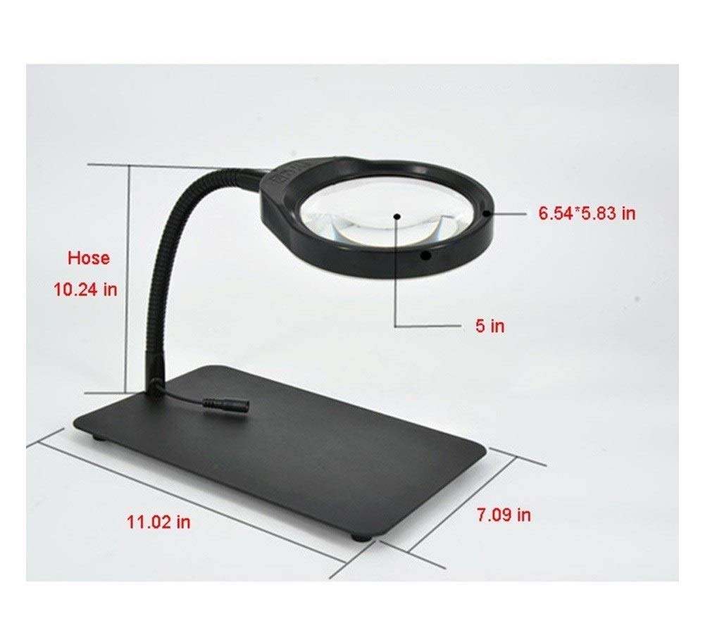 Lámpara de Lupa LED de Escritorio con Soporte, luz Brillante para Lectura, Manos Libres, Lupa Ajustable de 3X, 5X, 8X y 10x.