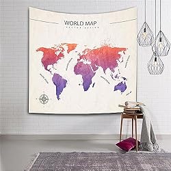 Colchóneta Para Tapizar Tapiz De Mapa Del Mundo Para Colgar En La Pared Tapiz Grande Colorido Estampado De Pared Tela Artística Decoración Manta Alfombra De Yoga Colchoneta Para Dormir 150X130cm
