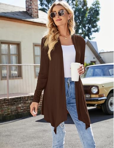 Uvog Women'S Dressy Cardigans Breathable Fall Office Long Sleeve Drape Cardigans Light Sweaters Brown L thumb #3