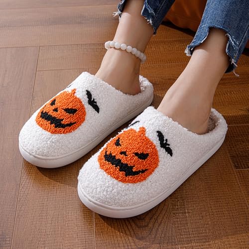 Image of Womens Mens House Slippers Retro Comfy Warm Plush Slip on Fluffy Memory Foam Home Sippers for Winter Indoor Outdoor